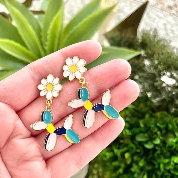 Floral Dog Dangle Earrings - Picture 3 of 4